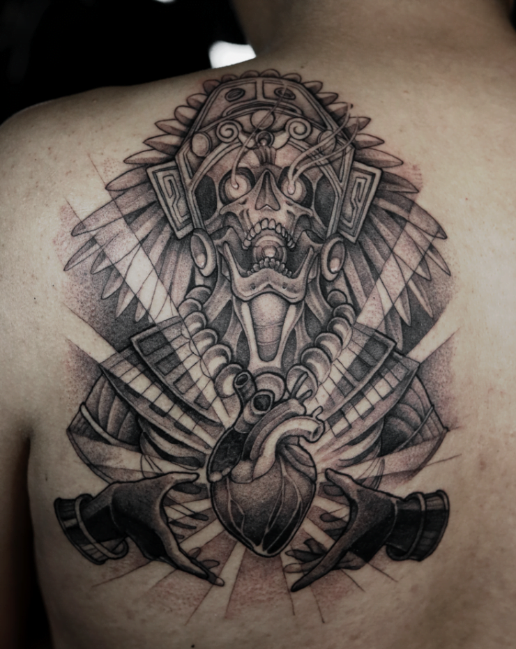 mictlantecuhtli prehispanico Blackwork Tattoo