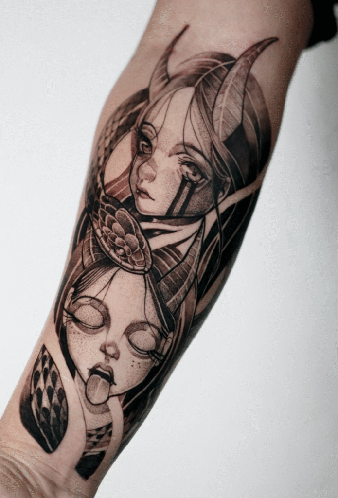 Serpiente mujer Blackwork Tattoo