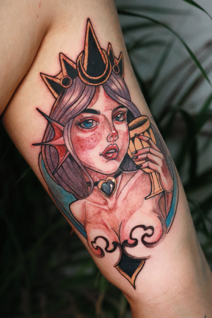 reina de copas Neotradicional Tattoo